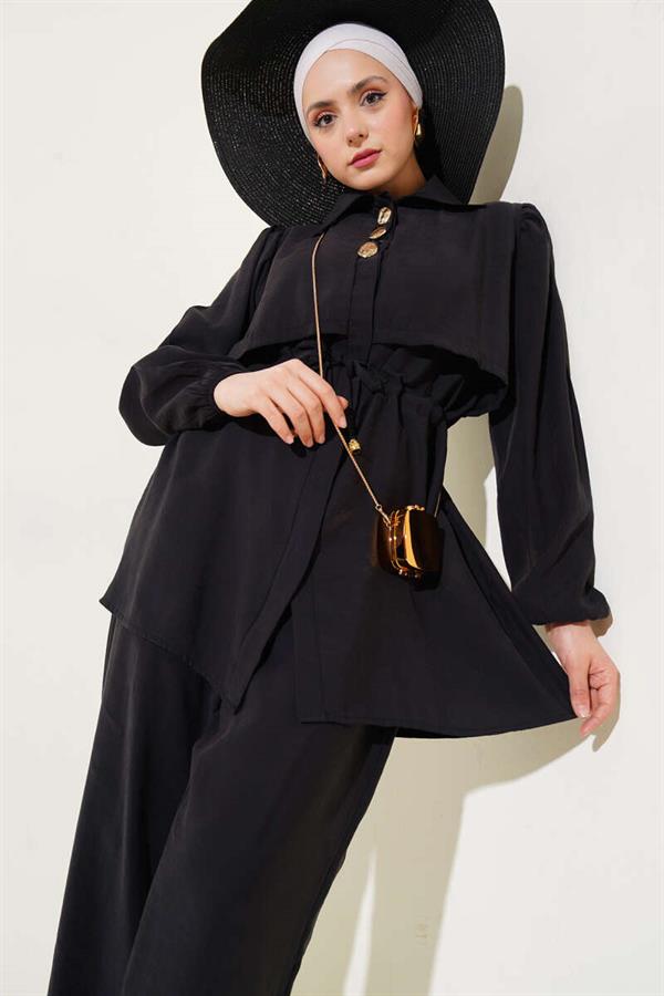 Piece Detailed Waist Tunnel 2 Piece Set Black