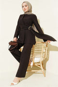 Detailed 2 Piece Set with Gold Buckle, Dark Brown