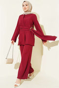 Detailed 2 Piece Set in Burgundy with Gold Buckle