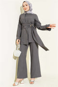Detailed 2 Piece Set with Gold Buckle, Smoke Gray