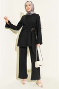 Detailed 2 Piece Set with Gold Buckle, Black
