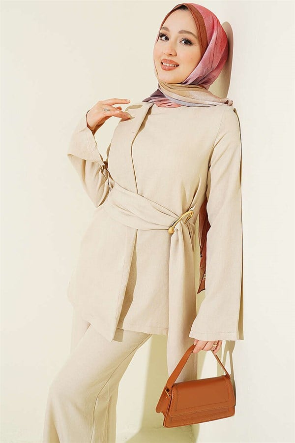 Detailed Stone 2 Piece Set with Gold Buckle