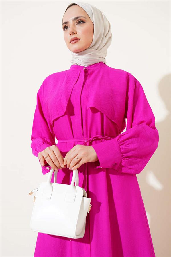 Piece Detailed Rope Belted Dress Fuchsia