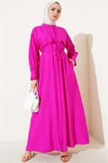 Piece Detailed Rope Belted Dress Fuchsia