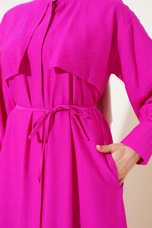 Piece Detailed Rope Belted Dress Fuchsia