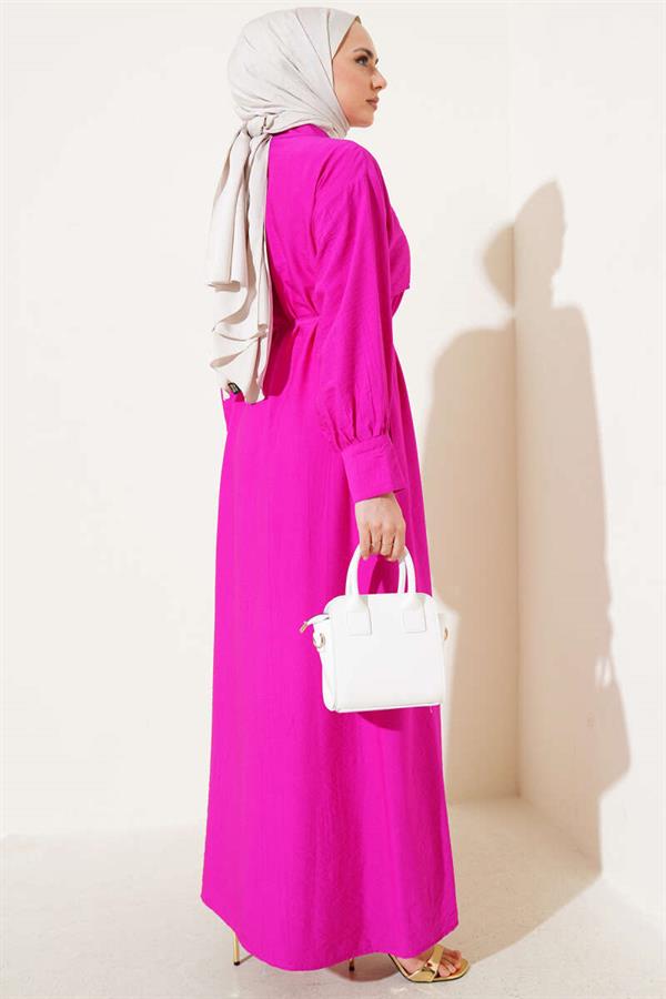 Piece Detailed Rope Belted Dress Fuchsia