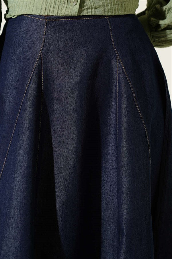 Detailed Flared Denim Skirt
