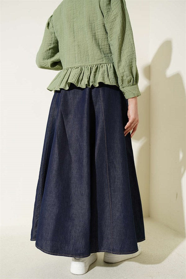 Detailed Flared Denim Skirt
