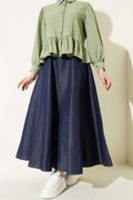 Detailed Flared Denim Skirt