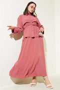 Piece Detailed Belted Skirted Aerobin Suit Dusty Rose