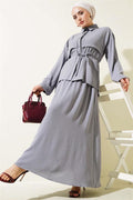 Piece Detailed Belted Skirted Aerobin Suit Gray