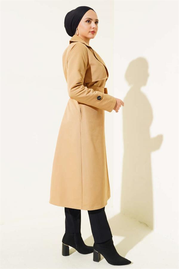 Belted Trench Coat with Piece Detail Camel