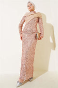 Gold Sequin Evening Dress with Piece Detail