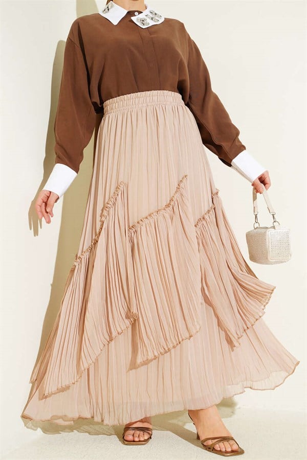 Beige Pleated Chiffon Skirt