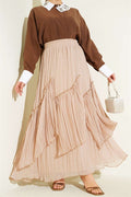 Beige Pleated Chiffon Skirt