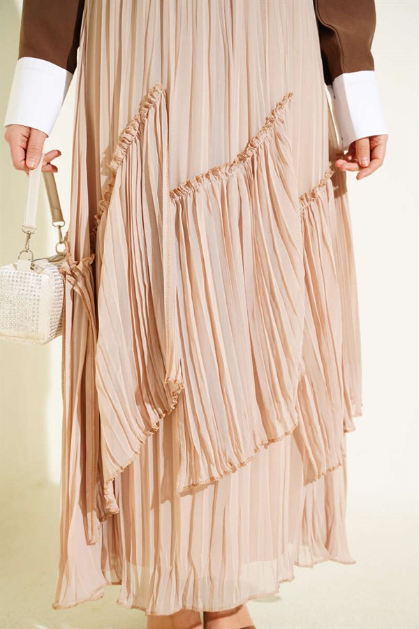 Beige Pleated Chiffon Skirt