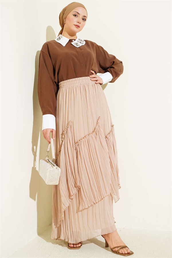 Beige Pleated Chiffon Skirt