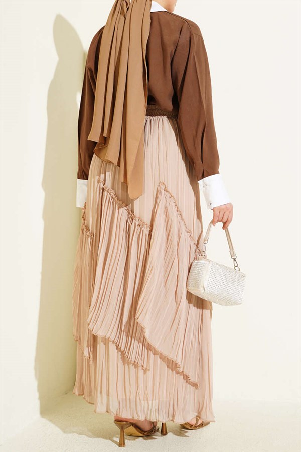 Beige Pleated Chiffon Skirt