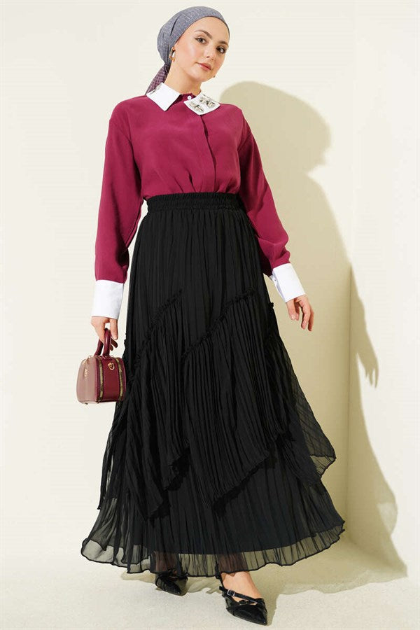 Black Pleated Chiffon Skirt