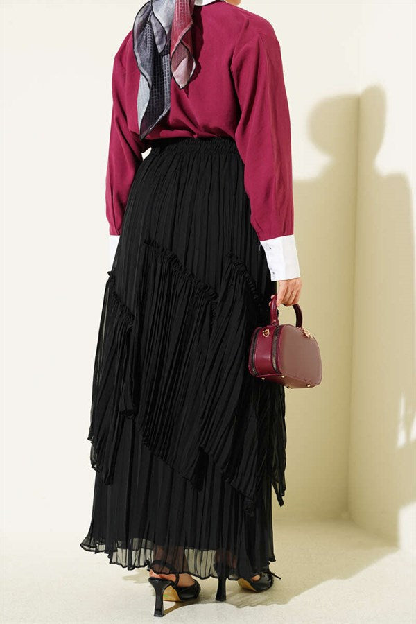 Black Pleated Chiffon Skirt