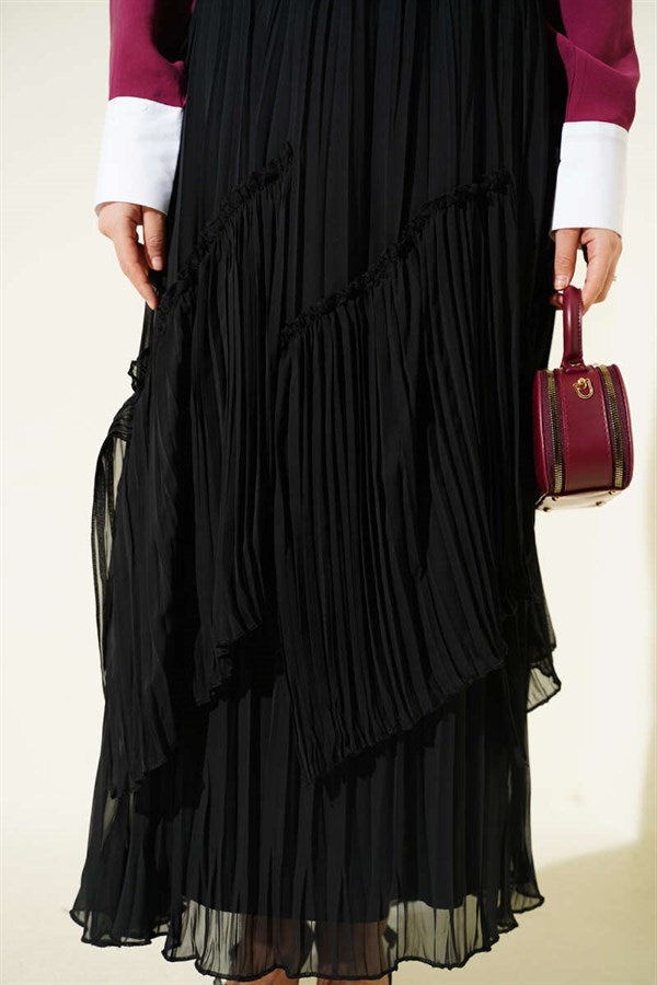Black Pleated Chiffon Skirt