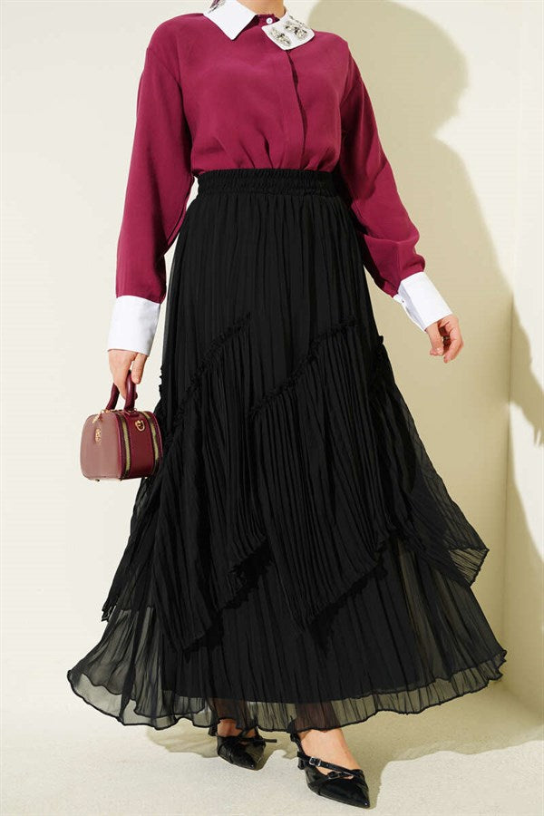 Black Pleated Chiffon Skirt