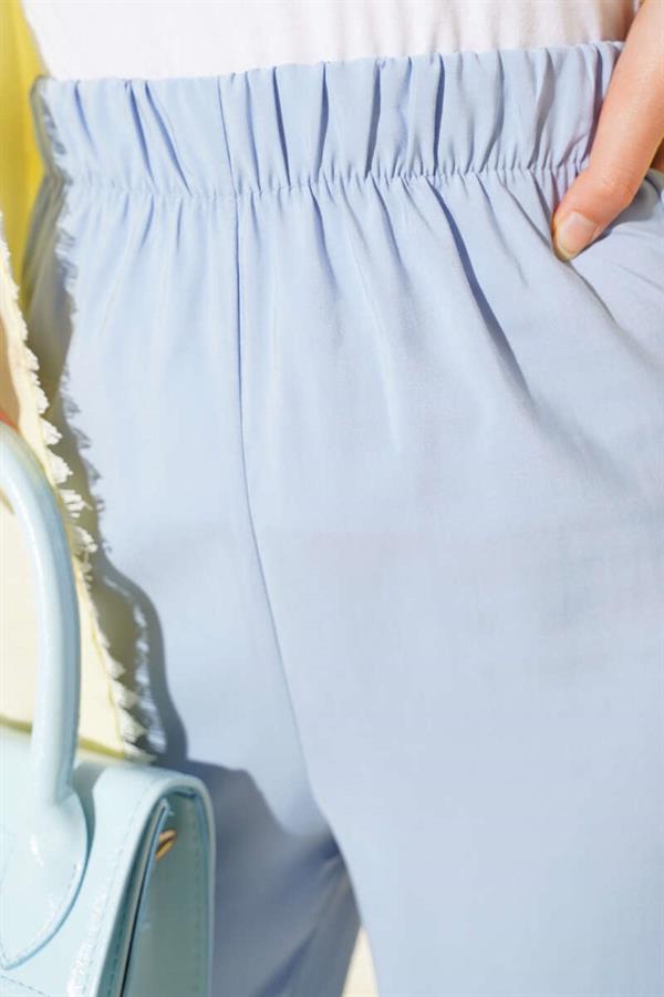 Shiny Look Fabric Trousers Baby Blue