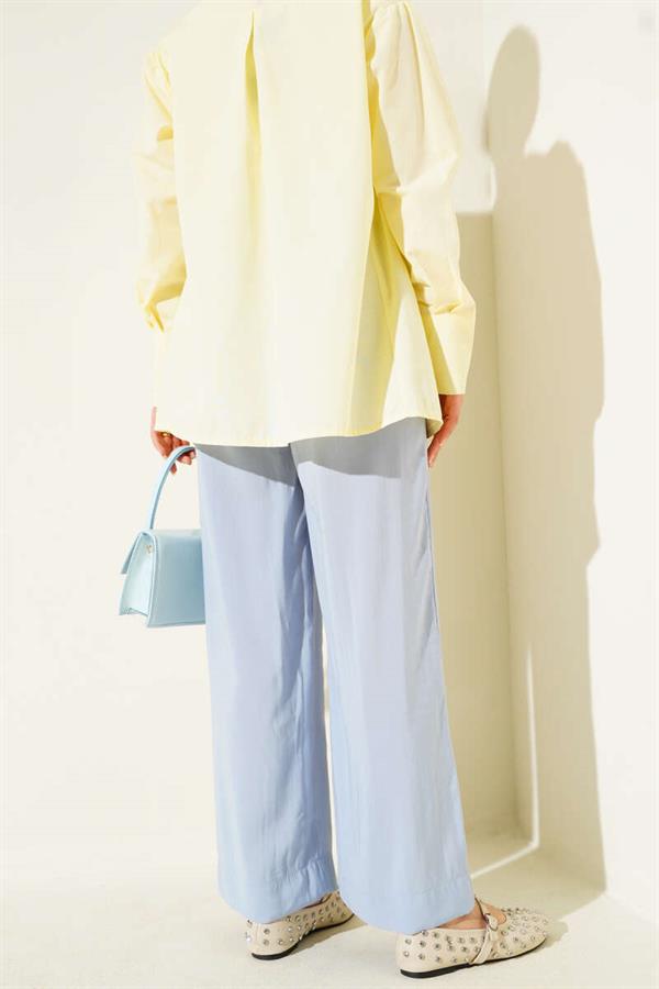Shiny Look Fabric Trousers Baby Blue