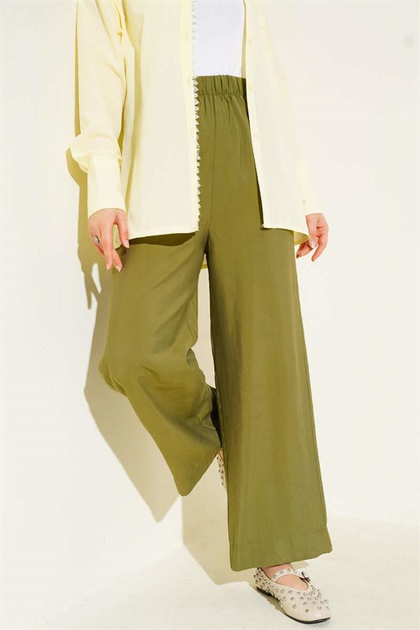 Shiny Looking Fabric Trousers Almond Green