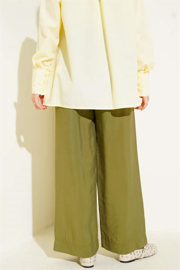 Shiny Looking Fabric Trousers Almond Green