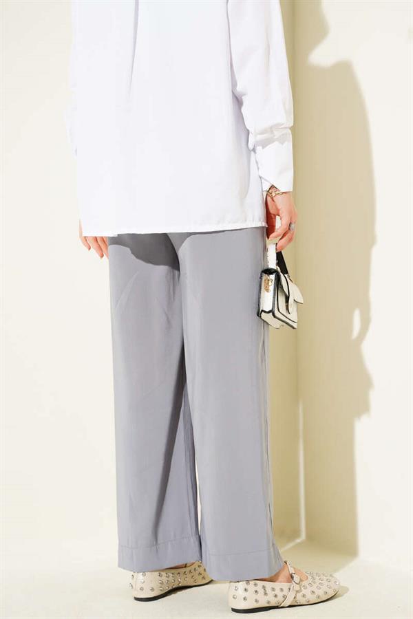 Shiny Look Fabric Trousers Gray