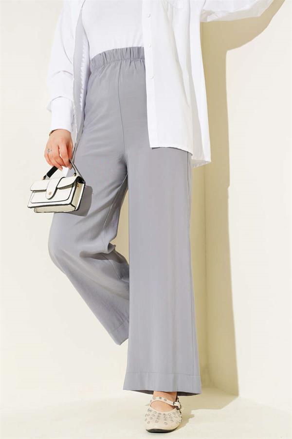 Shiny Look Fabric Trousers Gray