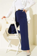 Shiny Look Fabric Trousers Navy Blue