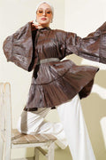 Shiny Layered Tunic Brown
