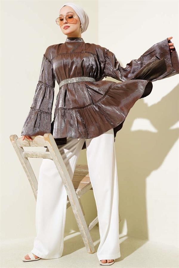 Shiny Layered Tunic Brown