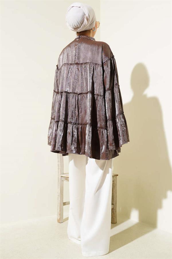 Shiny Layered Tunic Brown