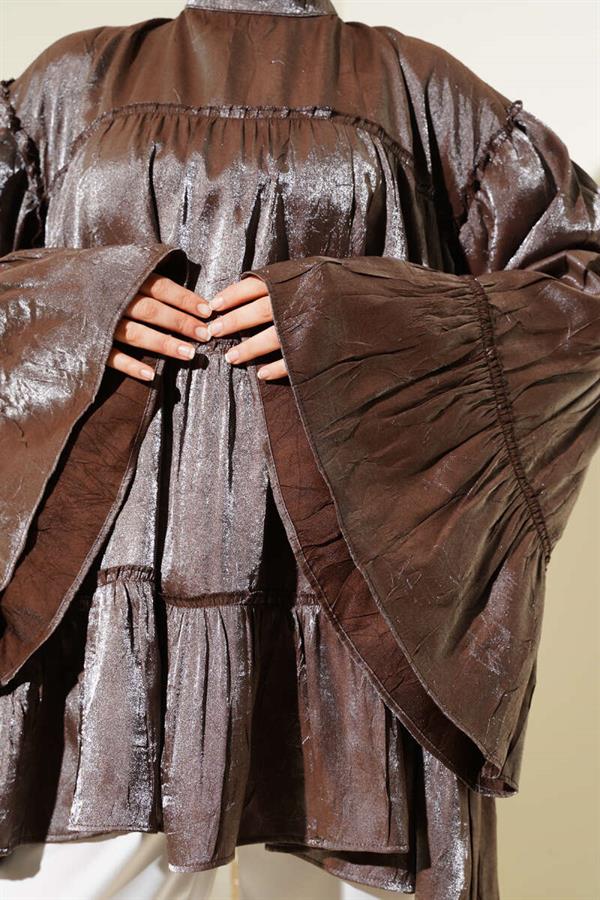 Shiny Layered Tunic Brown