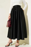 Shiny Flared Taffeta Skirt Black