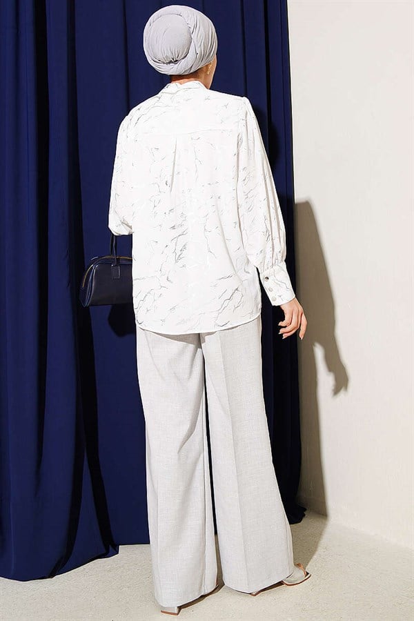 Shiny Marble Pattern Shirt, Ecru