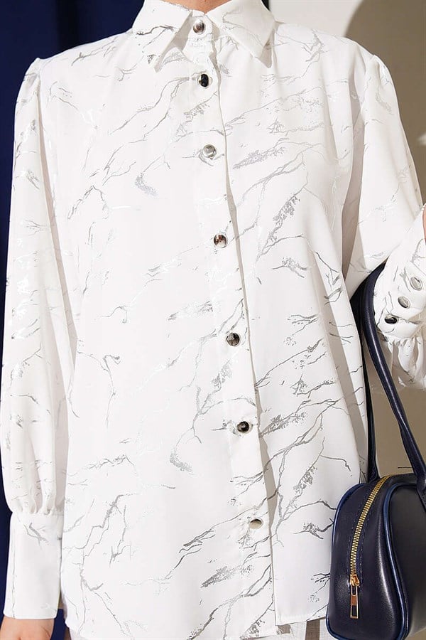 Shiny Marble Pattern Shirt, Ecru