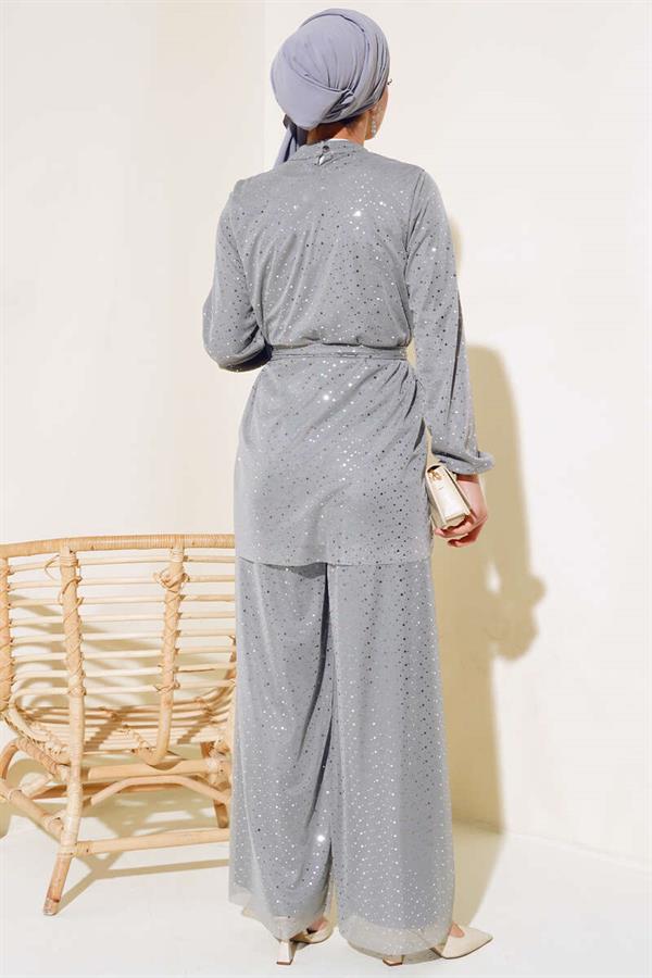 Shiny Polka Dot 2 Piece Set Gray