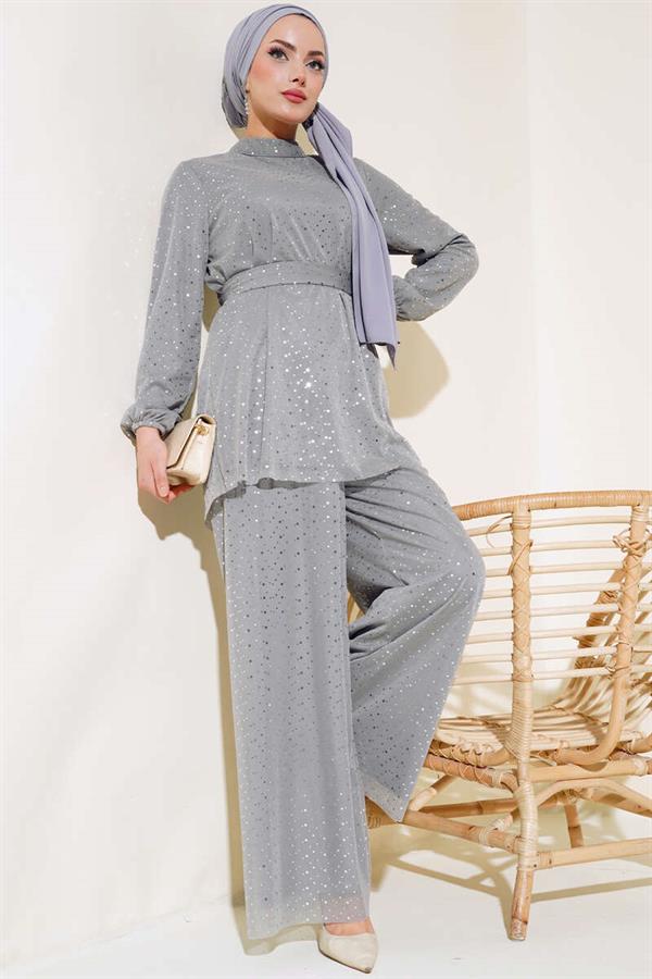 Shiny Polka Dot 2 Piece Set Gray