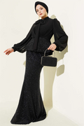 Shiny Sequin Detail Evening Dress 2 Piece Set Black