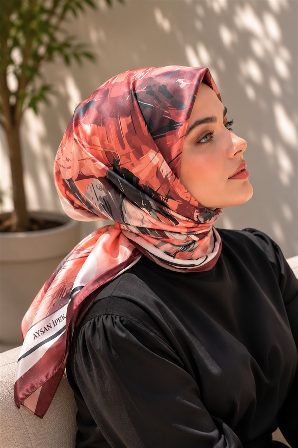 Pastel Floral Pattern Scarf Series Burgundy