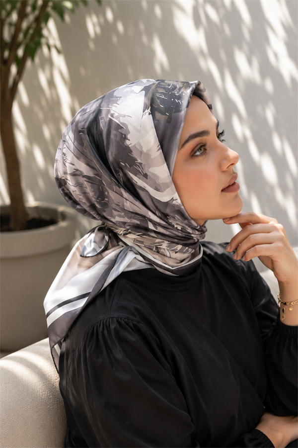 Pastel Floral Pattern Scarf Series, Smoke Gray