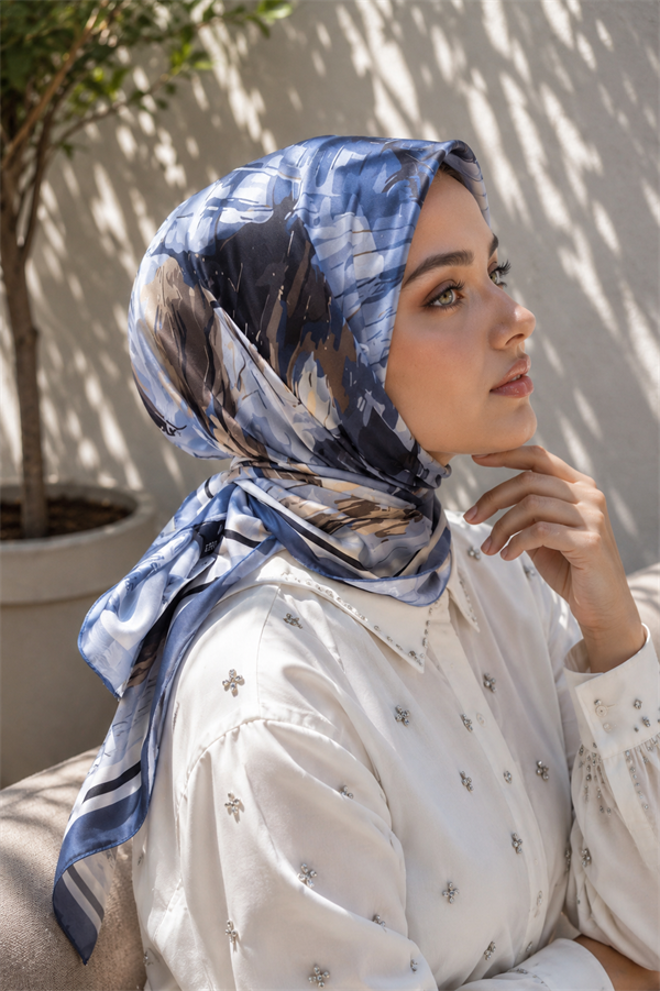 Pastel Floral Pattern Scarf Series Indigo