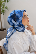 Pastel Floral Pattern Scarf Series Navy Blue