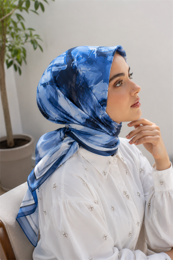 Pastel Floral Pattern Scarf Series Navy Blue