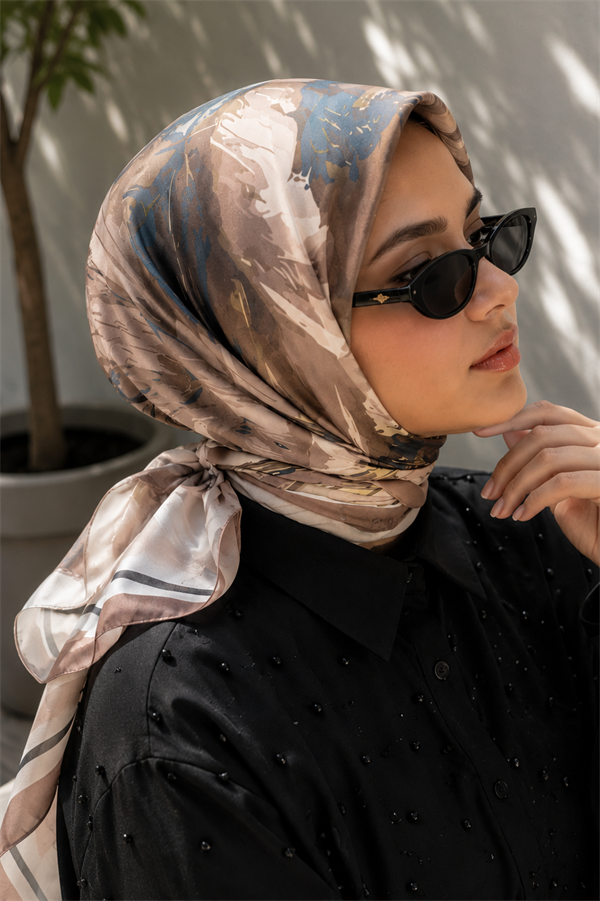 Pastel Floral Pattern Scarf Series, Milky Coffee