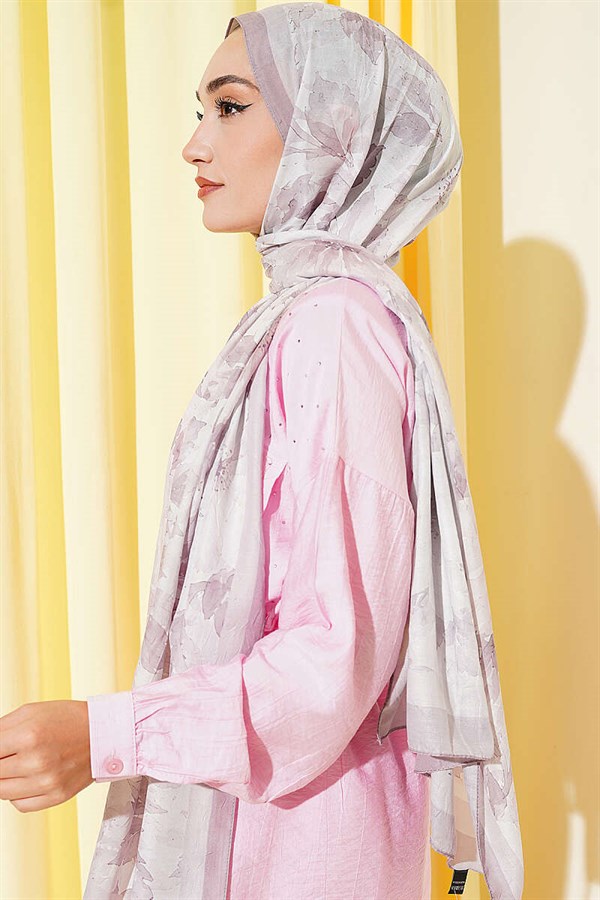 Pastel Floral Bamboo Crash Shawl Light Mink